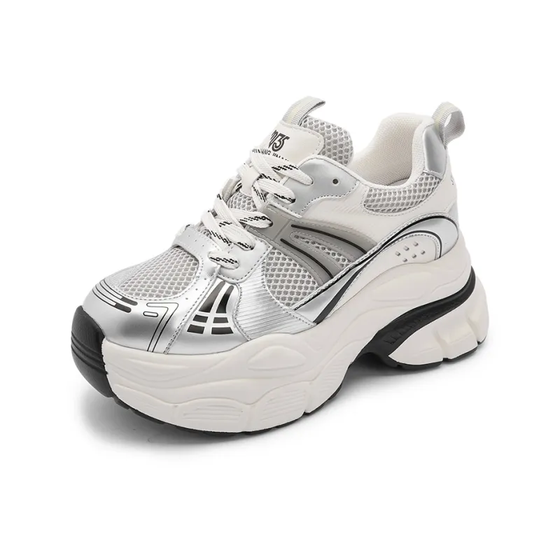 Shangjinni Lightweight Height Increasing Mid Top Chunky Sneakers Women's-12