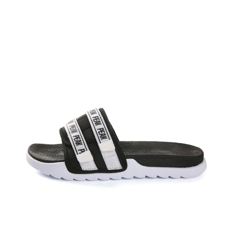 PEAK Rubber Sole EVA Quiet Slide Slippers Men's Black White-0