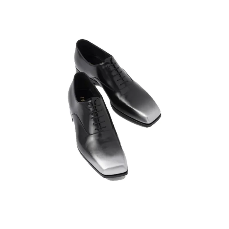 PRADA Casual Leather Shoes Men's Black Silver-3