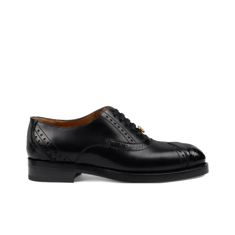 GUCCI Leather Lace up Shoes Black Women's-1
