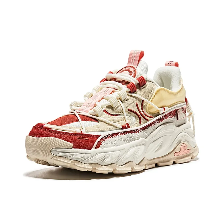 Erke Anti Slip Wear Resistant Low Top Sports Casual Shoes Women's White Red-1