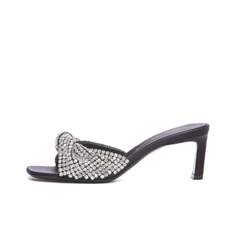 SERGIO ROSSI Abrasion Resistant Slide Slippers 6cm Women's Black-0