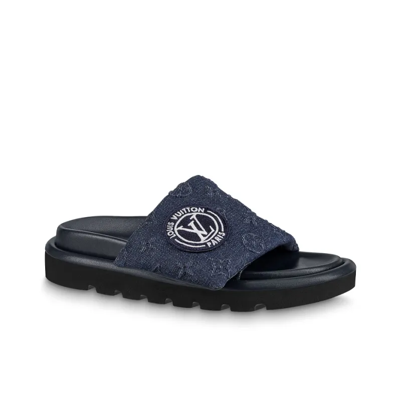 LOUIS VUITTON Slip Resistant Slide Slippers Women's Blue-1