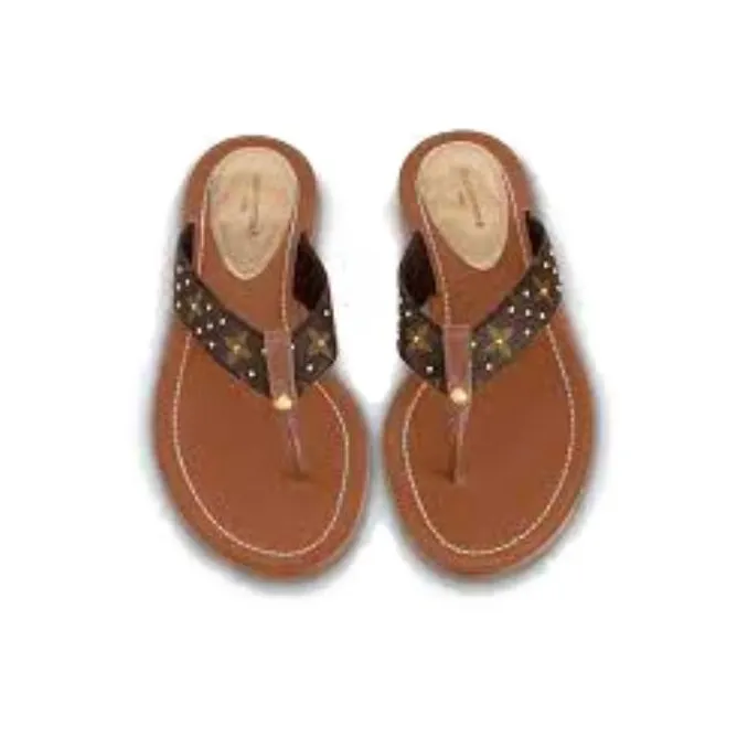LOUIS VUITTON Genuine Leather Sole Odor-Resistant Flip Flops Men's Brown-4