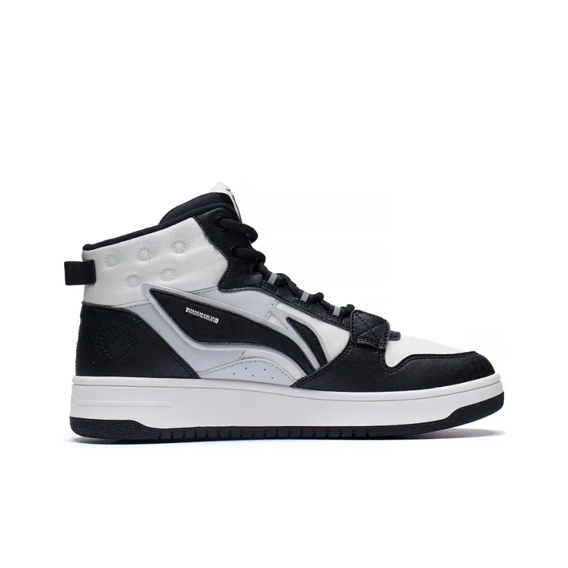 LiNing Mountain Plain Slip Resistant, Abrasion Resistant, Lightweight High Top Skateboard Shoes Men's Black White Gray-1