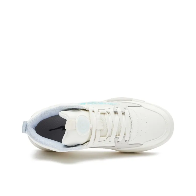 Erke Cream Mid Top Skateboard Shoes Women's White Blue-2