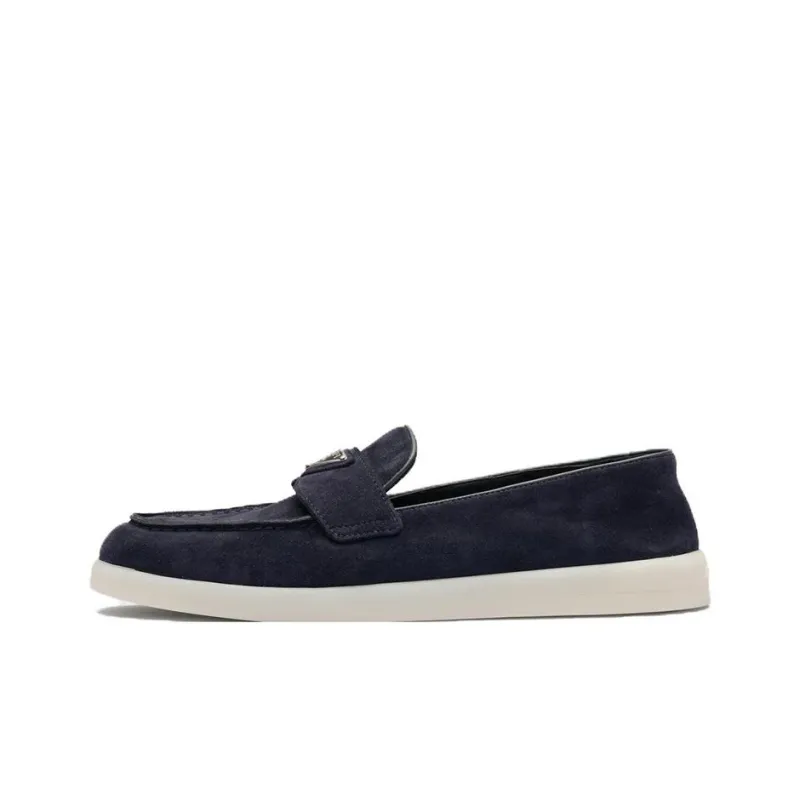 PRADA Enamel Triangle-logo Leather Loafers-0