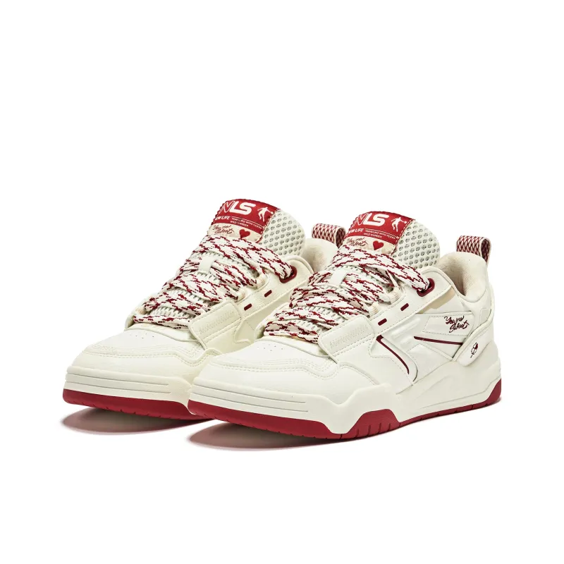 QIAODAN Low Top Skateboard Shoes Men's Beige White Red-2