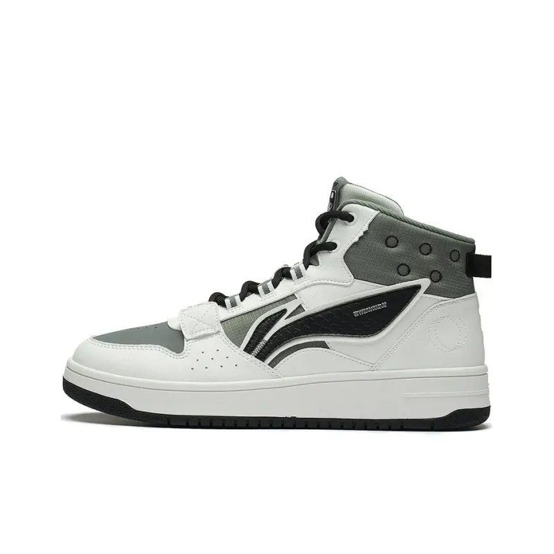 LiNing Mountain Plain Slip Resistant, Abrasion Resistant, Lightweight High Top Skateboard Shoes Men's White Gray Green-0