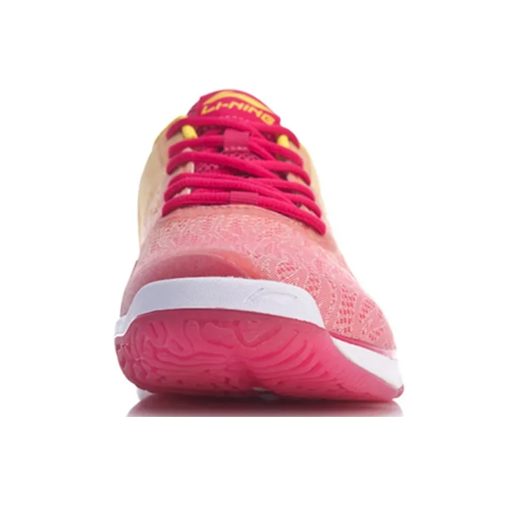 LiNing Anti Slip Wear Resistant Breathable Lightweight Low Top Badminton Shoes Unisex Rose Red-3