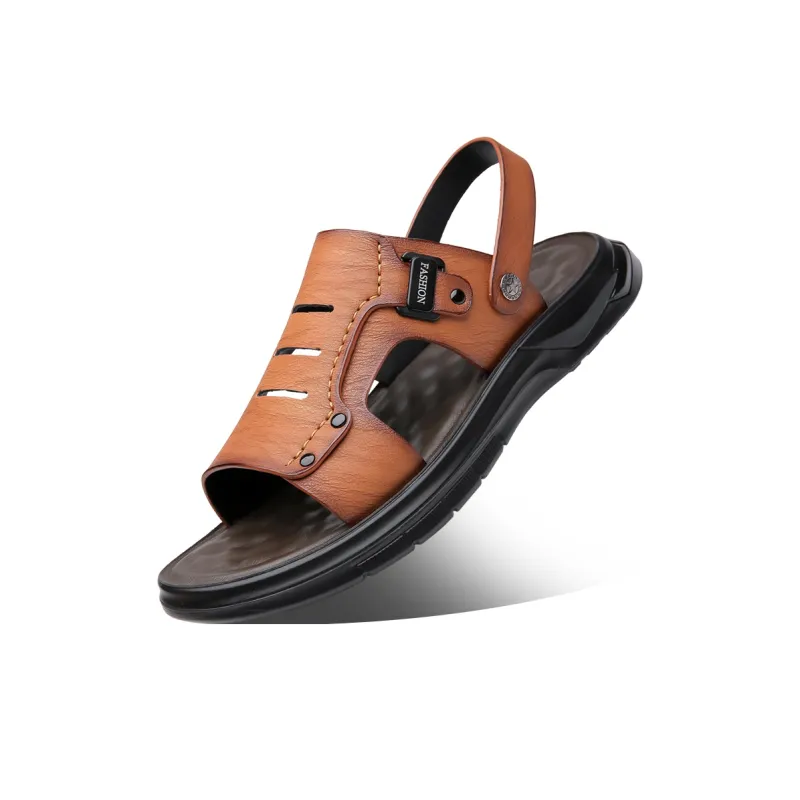PAMATE Beach Sandals Men Gray/Yellow/Brown-10