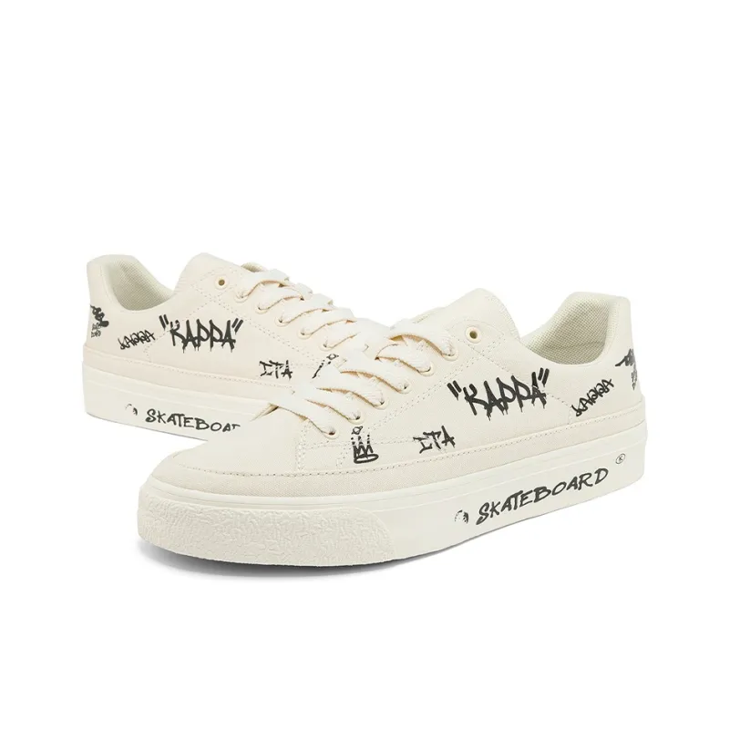 Kappa Wear-Resistant Low-Top Skateboard Shoes Unisex White Black-3