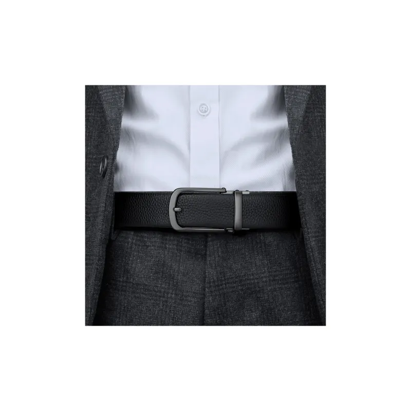 WilliamPOLO Cow Leather Leather Belts Men's Gunmetal/Dark Gunmetal 3.5cm Width-6
