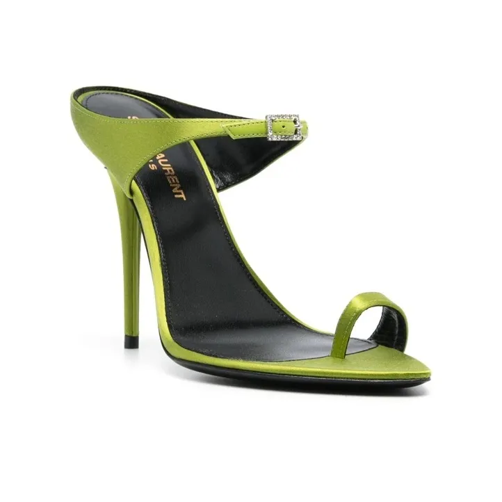 SAINT LAURENT Dive Buckle-embellished Satin Sandals-2
