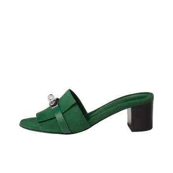 HERMES Gigi Slip-Resistant Slide Slippers 5cm Women's Green