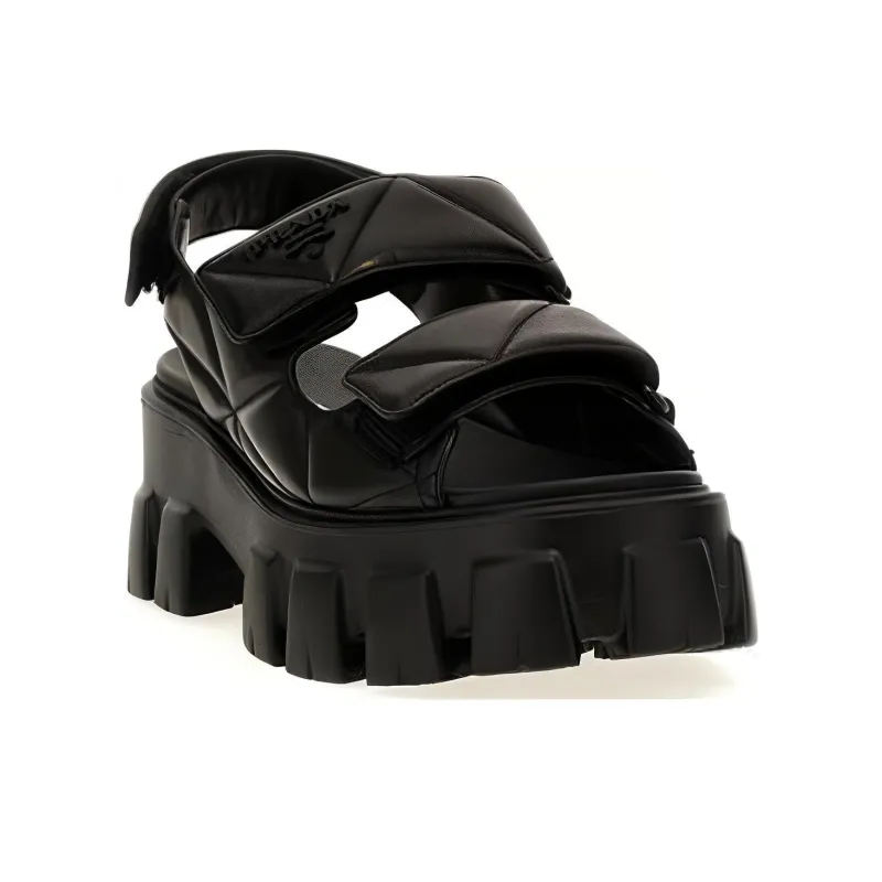 PRADA Triangle-logo Quilted Leather Sandals-2