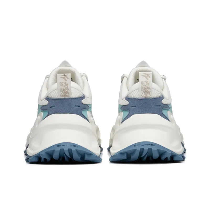 Anta Wear Resistant Cushioning Slip Resistant Low Top Chunky Sneakers Men's White Cyan-3