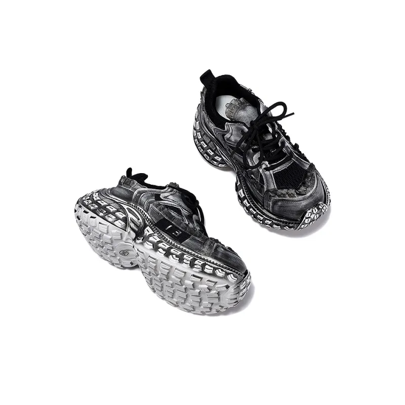 SELAIYA Low Top Chunky Sneakers Women's Gray Black-4