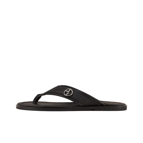 GIORGIO ARMANI Logo-plaque Leather Flip Flops