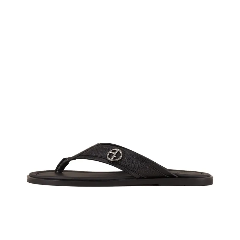 GIORGIO ARMANI Logo-plaque Leather Flip Flops-0