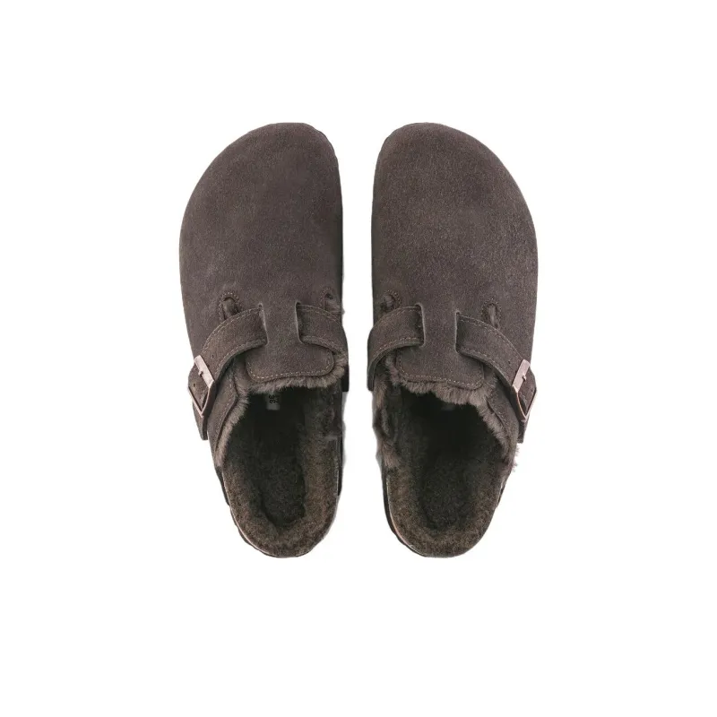 Birkenstock Boston Shearling Suede Shoes 'Mocha'-3