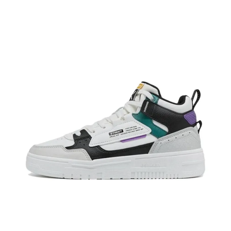 XTEP Anti Slip Wear Resistant Mid Top Skateboard Shoes Men's White Light Heather Gray Black-0