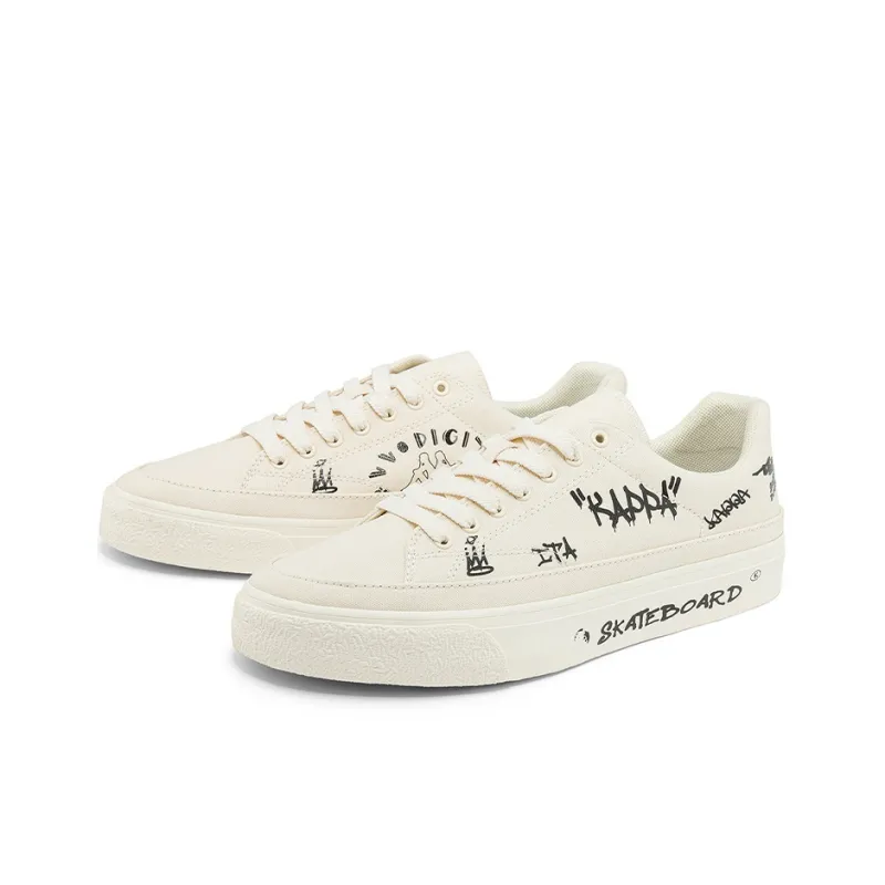Kappa Wear-Resistant Low-Top Skateboard Shoes Unisex White Black-2