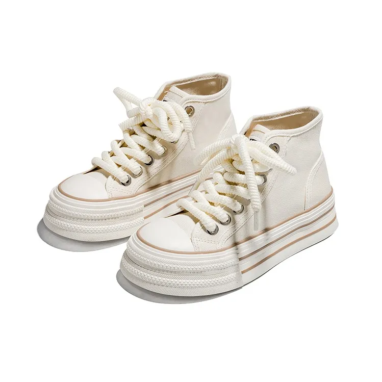 HUANQIU Breathable And Lightweight High Top Canvas Shoes Women's Beige-2