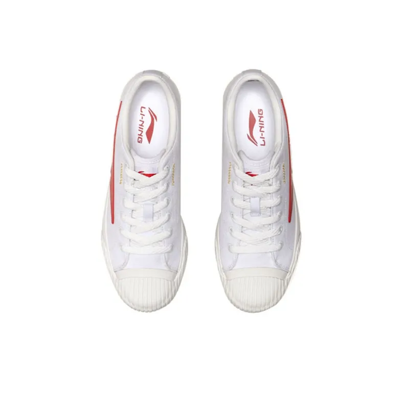 LiNing Lightweight Coverage Slip-Resistant Low-Top Skateboard Shoes Men's White Red-3