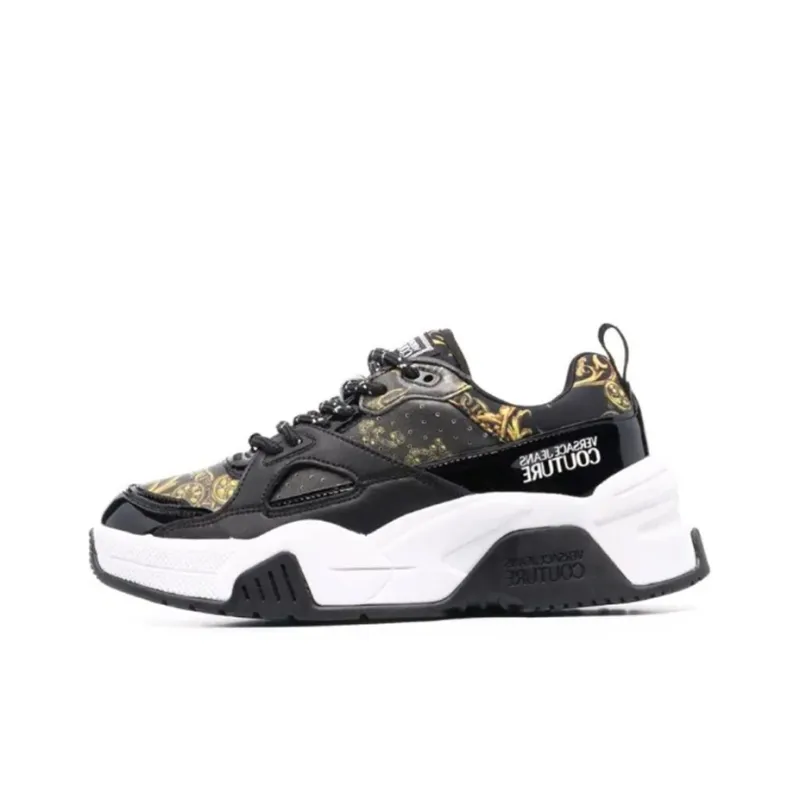 VERSACE JEANS Couture Slip-Resistant Low-Top Sports Casual Shoes Women's Black Yellow-0
