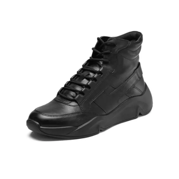 Ecco Anti-Slip Wear-Resistant High-Top Chunky Sneakers Black-1