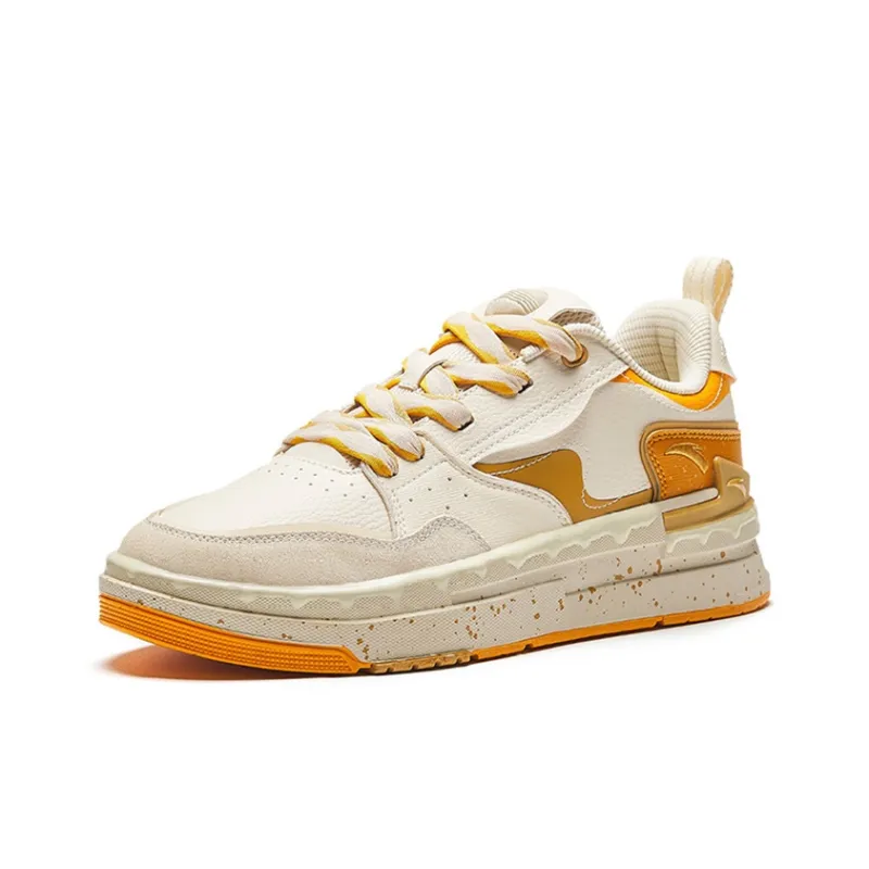 Anta Slip Resistant Cushioning Lightweight Low Top Skateboard Shoes Men's Orange White-1