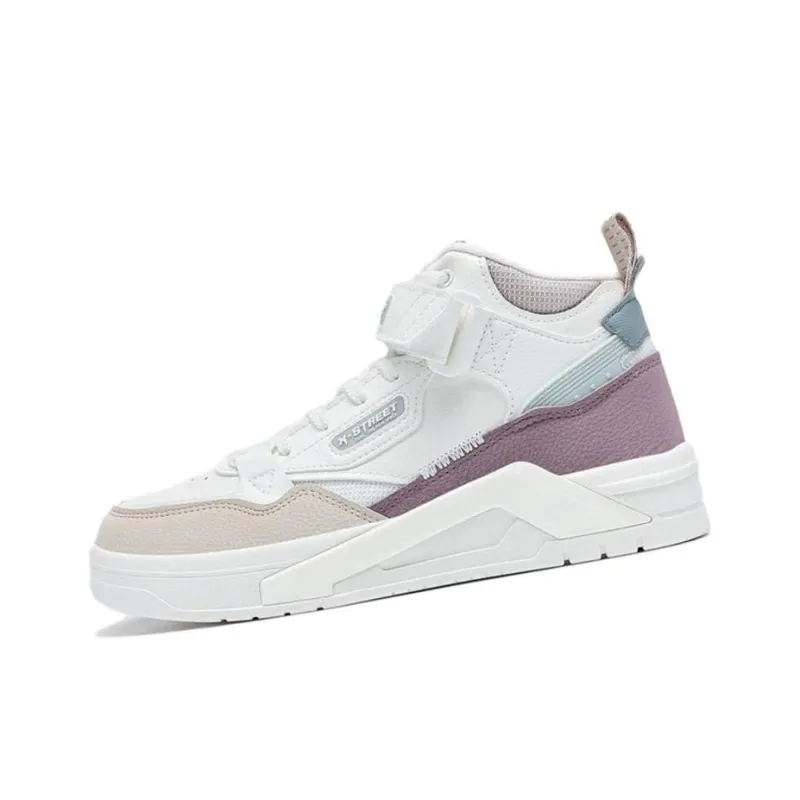 XTEP Warm Anti Slip And Wear Resistant Mid Top Skateboard Shoes Women's White Purple-1