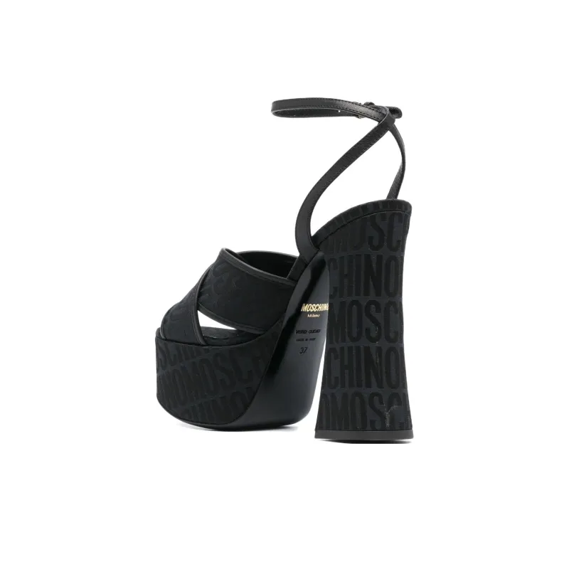 MOSCHINO High Block Heel Logo Printed Platform Sandals Women's-3