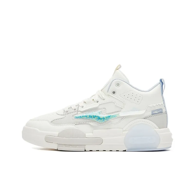 Erke Cream Mid Top Skateboard Shoes Women's White Blue-0