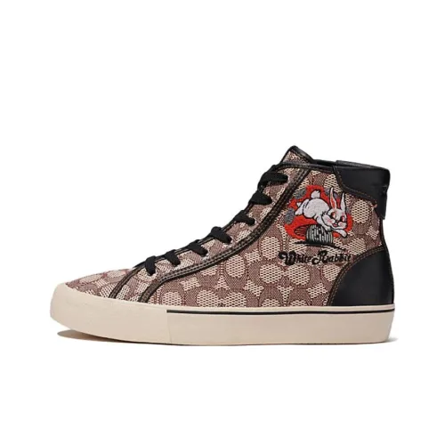 COACH Skateboard Shoes Men High-Top Black/Brown