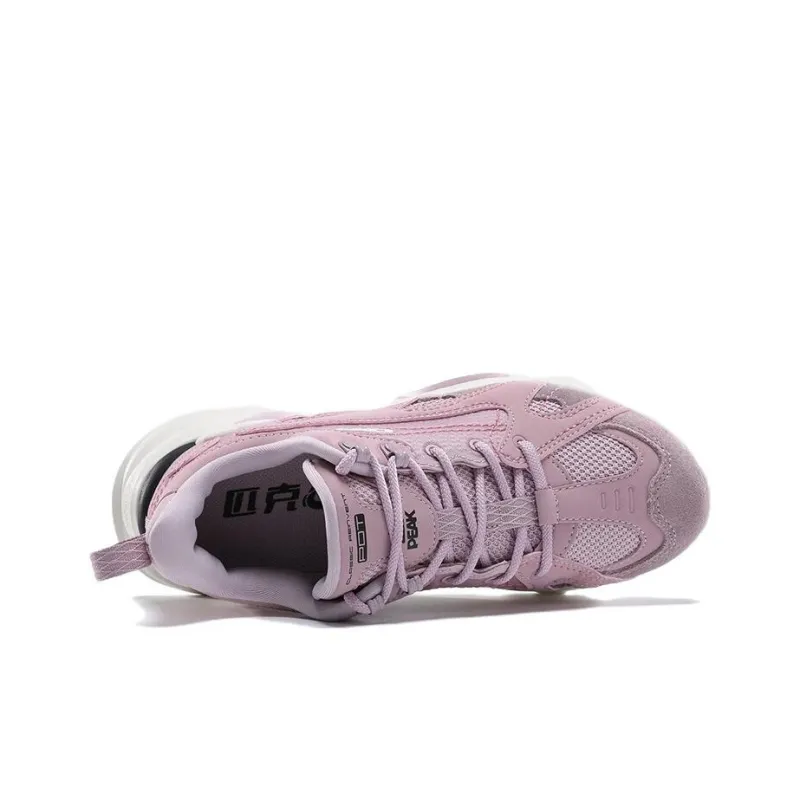 PEAK Taichi 101 Anti Slip Wear Resistant Low Top Chunky Sneakers Women's Gray Pinkish-2