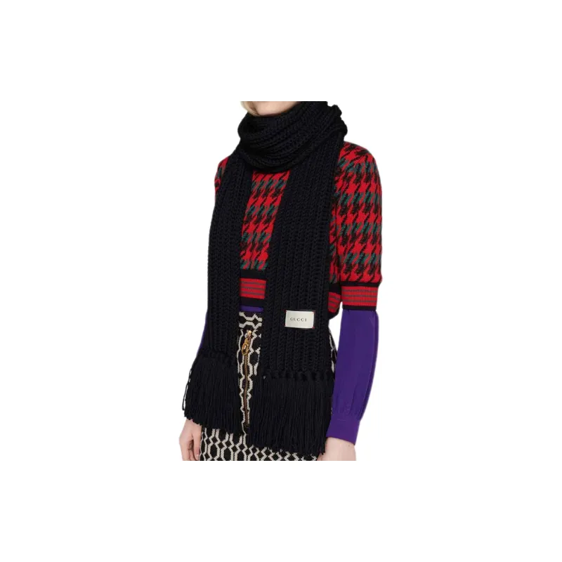GUCCI Wool Knit Scarves Unisex Black-3