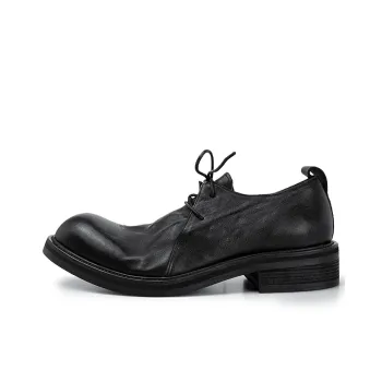 HUANXIANGZHE Japanese Style Round Tip Platform Genuine Leather Casual Shoes Men's Black