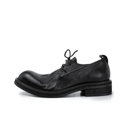 HUANXIANGZHE Japanese Style Round Tip Platform Genuine Leather Casual Shoes Men's Black