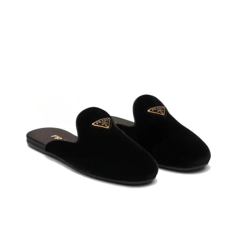 PRADA Triangle-logo Velvet Slippers-1