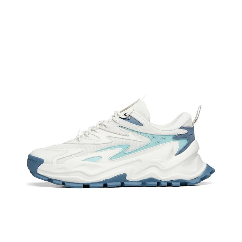 Anta Wear Resistant Cushioning Slip Resistant Low Top Chunky Sneakers Men's White Cyan-0