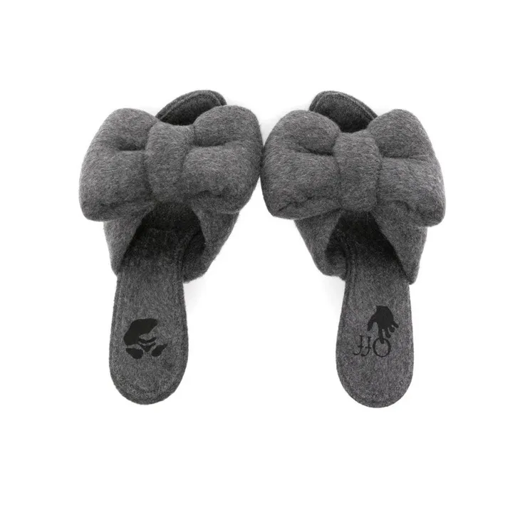OFF-WHITE Genuine Leather Sole Slide Slippers Women's Gray-4