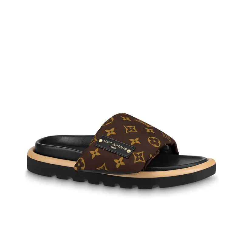 LOUIS VUITTON Pool Pillow Comfort Slide Slippers Women's Brown-1