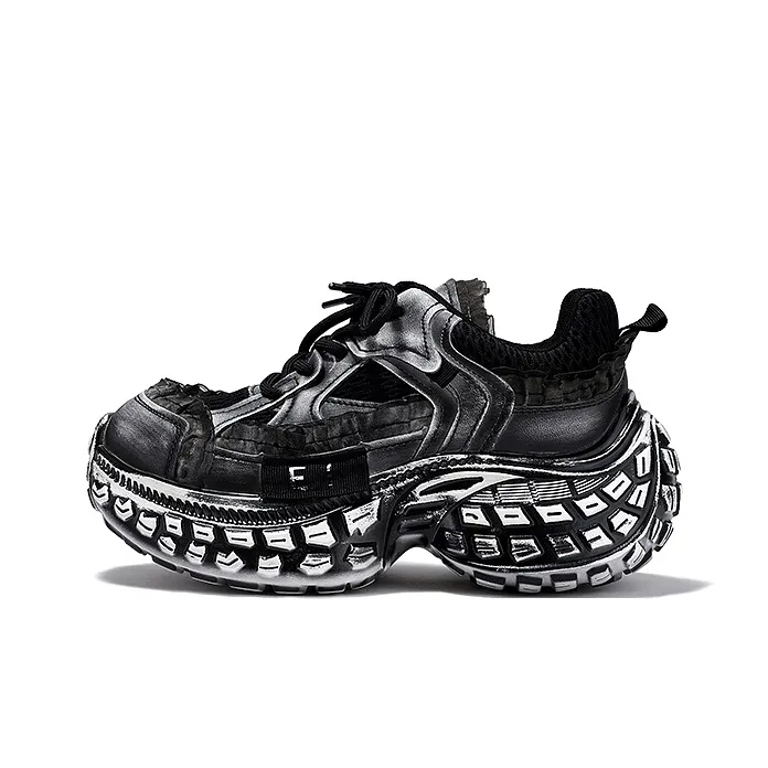 SELAIYA Low Top Chunky Sneakers Women's Gray Black-0