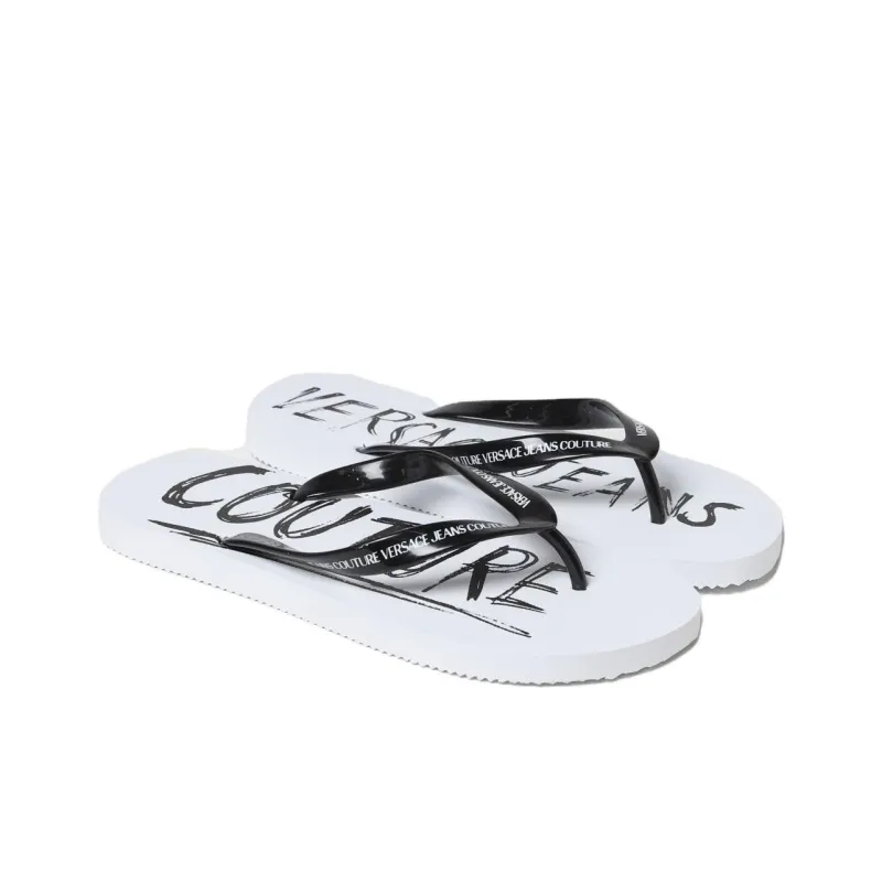 VERSACE Jeans Couture Abrasion-Resistant Flip Flops Men's White Black-3