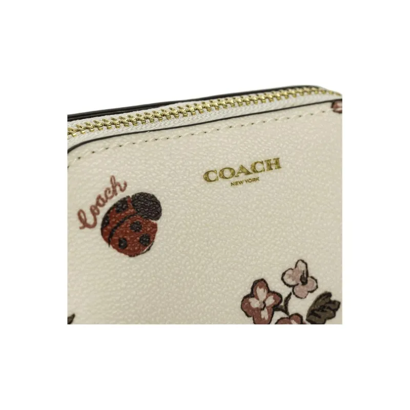 COACH Leather Makeup Bag Women's Chalk White-5