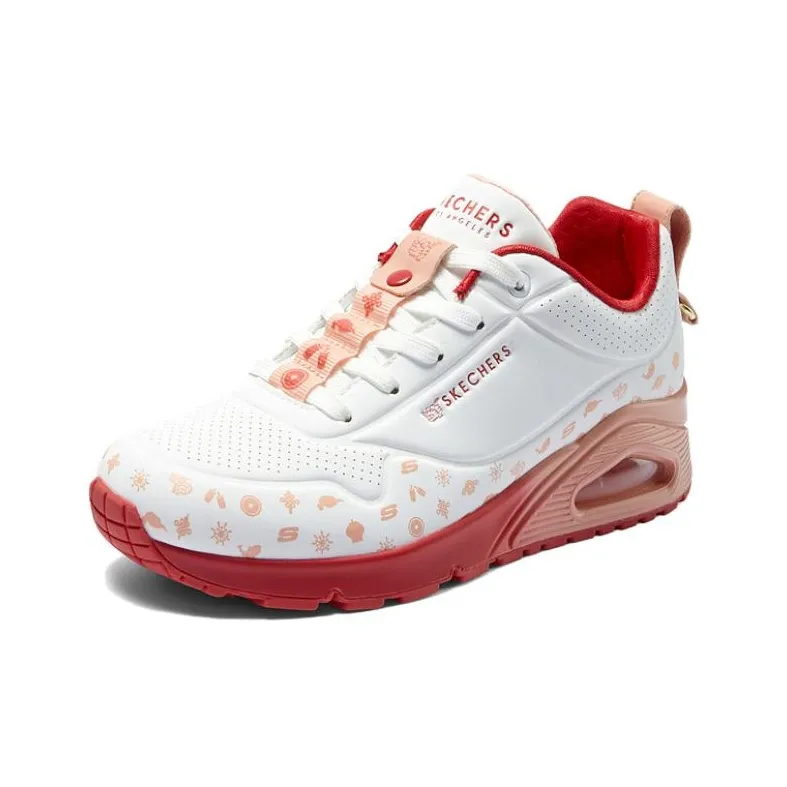Skechers Cushioning Anti Slip And Wear Resistant Coverage Support Low Top Casual Shoes Women's White Red-1