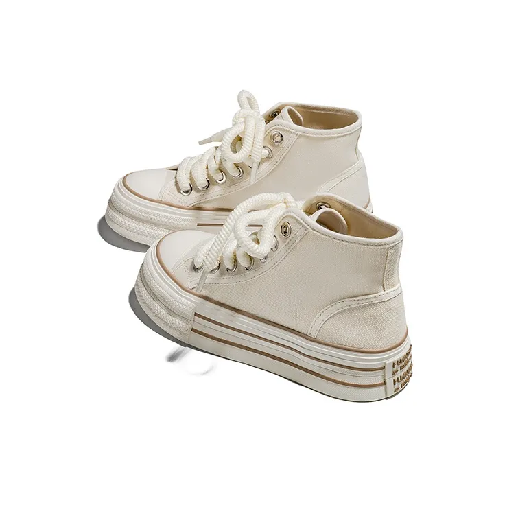 HUANQIU Breathable And Lightweight High Top Canvas Shoes Women's Beige-3