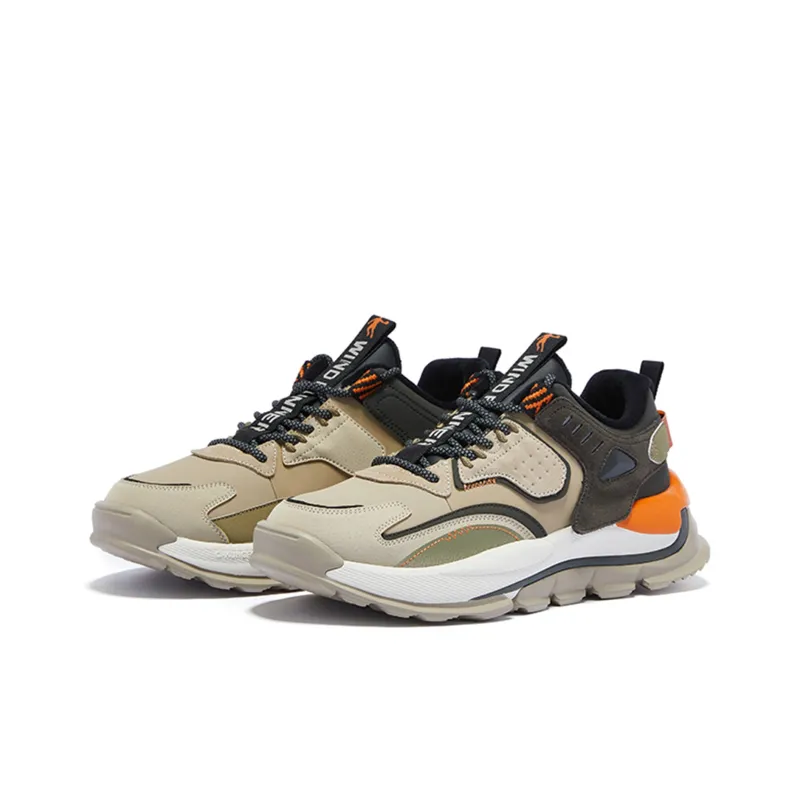 QIAODAN Cushioned Wear Resistant Breathable Low Top Running Shoes Men's Khaki-2